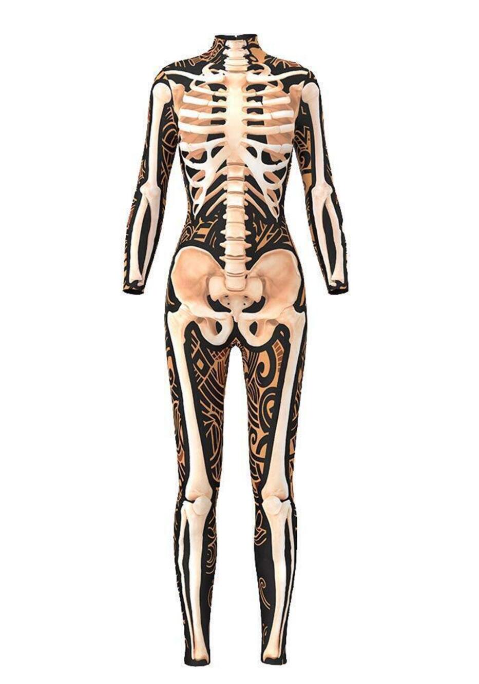 8163 Halloween Skeleton Catsuit Costume 3D Stretch Skinny Bodysuit